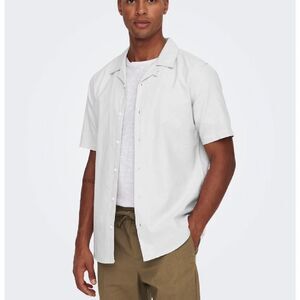 ONLY & SONS SLIM FIT ONSALVARO SS RESORT COLLAR OXFORD SHIRT SILVER LINING M NWT